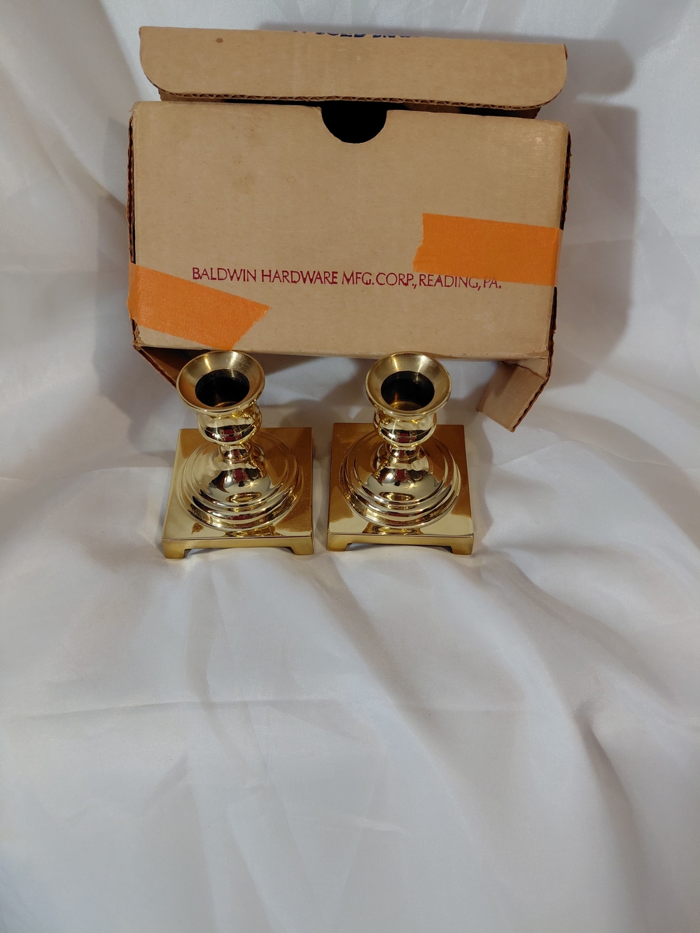 George Polished Gold Brass Candle Holders - Pair